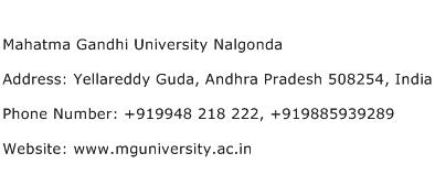 Mahatma Gandhi University Nalgonda Address Contact Number