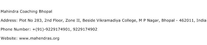 Mahindra Coaching Bhopal Address Contact Number