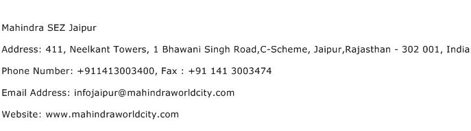Mahindra SEZ Jaipur Address Contact Number