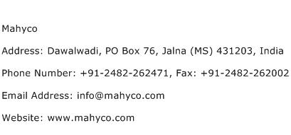 Mahyco Address Contact Number