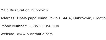 Main Bus Station Dubrovnik Address Contact Number