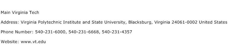 Main Virginia Tech Address Contact Number