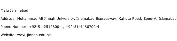Maju Islamabad Address Contact Number