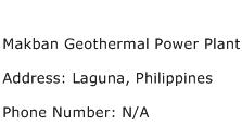 Makban Geothermal Power Plant Address Contact Number