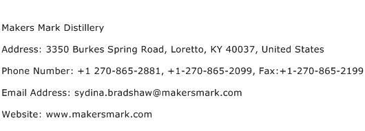 Makers Mark Distillery Address Contact Number