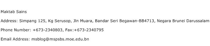 Maktab Sains Address Contact Number