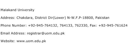 Malakand University Address Contact Number