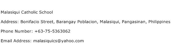 Malasiqui Catholic School Address Contact Number