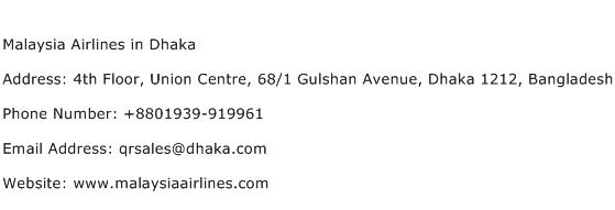 Malaysia Airlines in Dhaka Address Contact Number