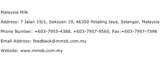 Malaysia Milk Address Contact Number
