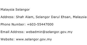 Malaysia Selangor Address Contact Number