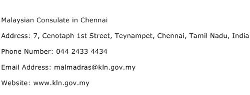 Malaysian Consulate in Chennai Address Contact Number