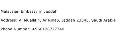 Malaysian Embassy in Jeddah Address Contact Number