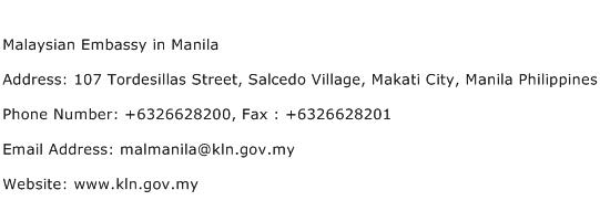 Malaysian Embassy in Manila Address Contact Number