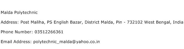 Malda Polytechnic Address Contact Number