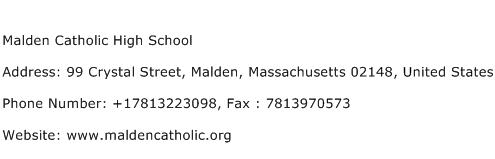 Malden Catholic High School Address Contact Number