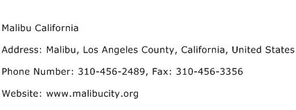 Malibu California Address Contact Number
