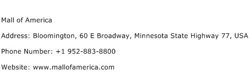 Mall of America Address Contact Number