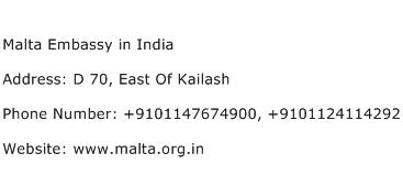 Malta Embassy in India Address Contact Number