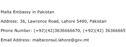 Malta Embassy in Pakistan Address Contact Number
