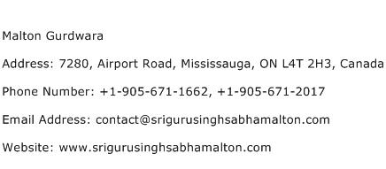 Malton Gurdwara Address Contact Number