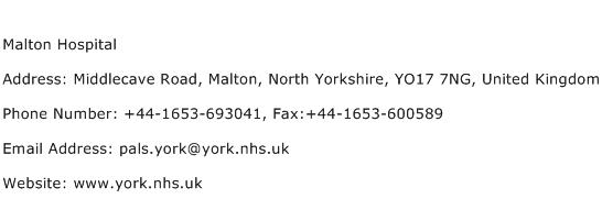 Malton Hospital Address Contact Number