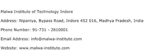 Malwa Institute of Technology Indore Address Contact Number
