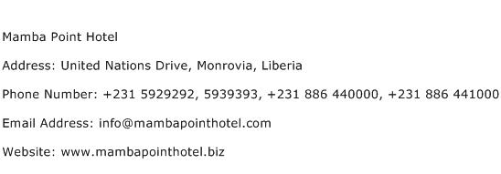 Mamba Point Hotel Address Contact Number