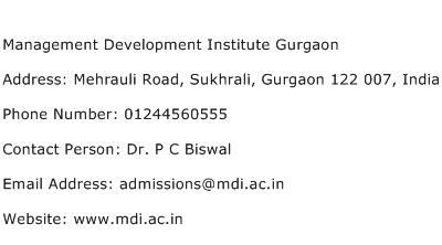 Management Development Institute Gurgaon Address Contact Number