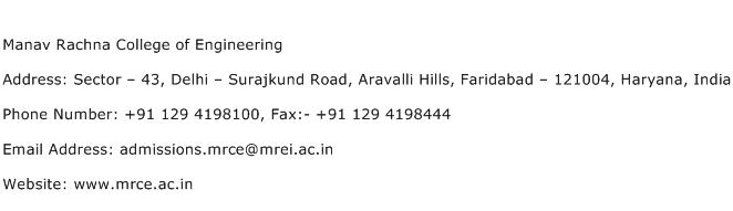 Manav Rachna College of Engineering Address Contact Number