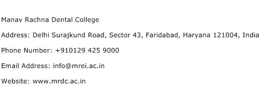 Manav Rachna Dental College Address Contact Number