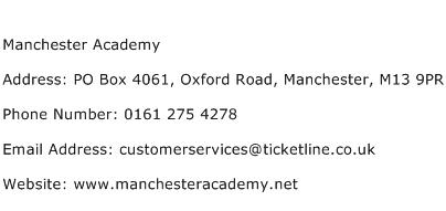 Manchester Academy Address Contact Number