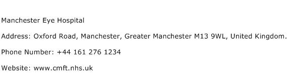 Manchester Eye Hospital Address Contact Number
