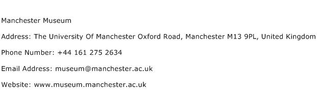Manchester Museum Address Contact Number