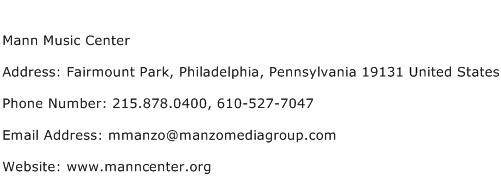 Mann Music Center Address Contact Number