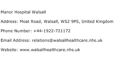 Manor Hospital Walsall Address Contact Number