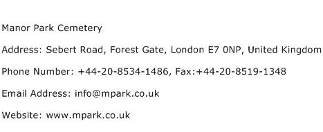 Manor Park Cemetery Address Contact Number