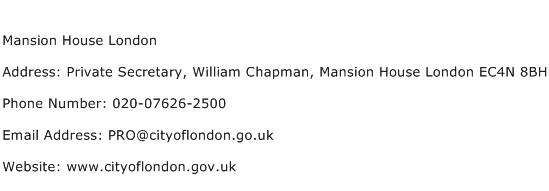Mansion House London Address Contact Number