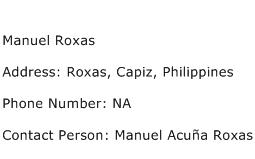Manuel Roxas Address Contact Number