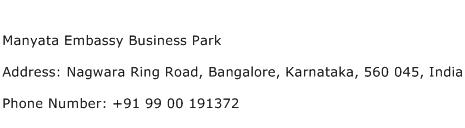 Manyata Embassy Business Park Address Contact Number