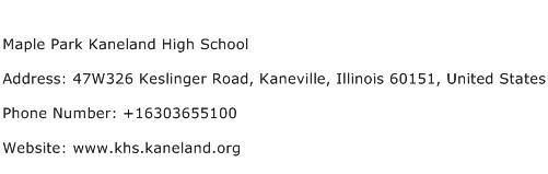 Maple Park Kaneland High School Address Contact Number