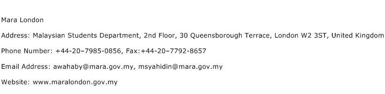 Mara London Address Contact Number