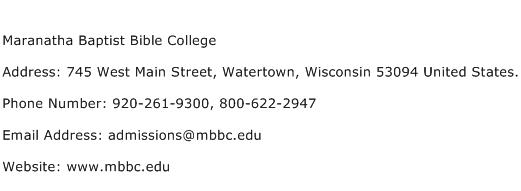 Maranatha Baptist Bible College Address Contact Number