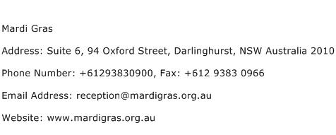 Mardi Gras Address Contact Number