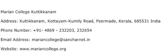 Marian College Kuttikkanam Address Contact Number