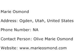 Marie Osmond Address Contact Number