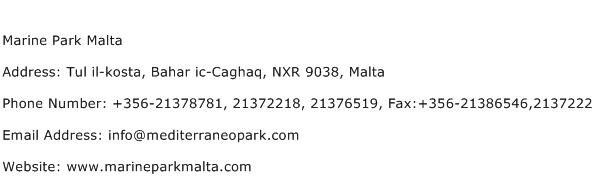 Marine Park Malta Address Contact Number