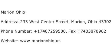 Marion Ohio Address Contact Number