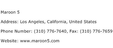 Maroon 5 Address Contact Number