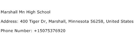 Marshall Mn High School Address Contact Number